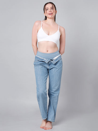 Cotton Stretch Padded Wire-Free Triangle Bra - V-Neck Everyday Comfort - White & Black - Pack of 2