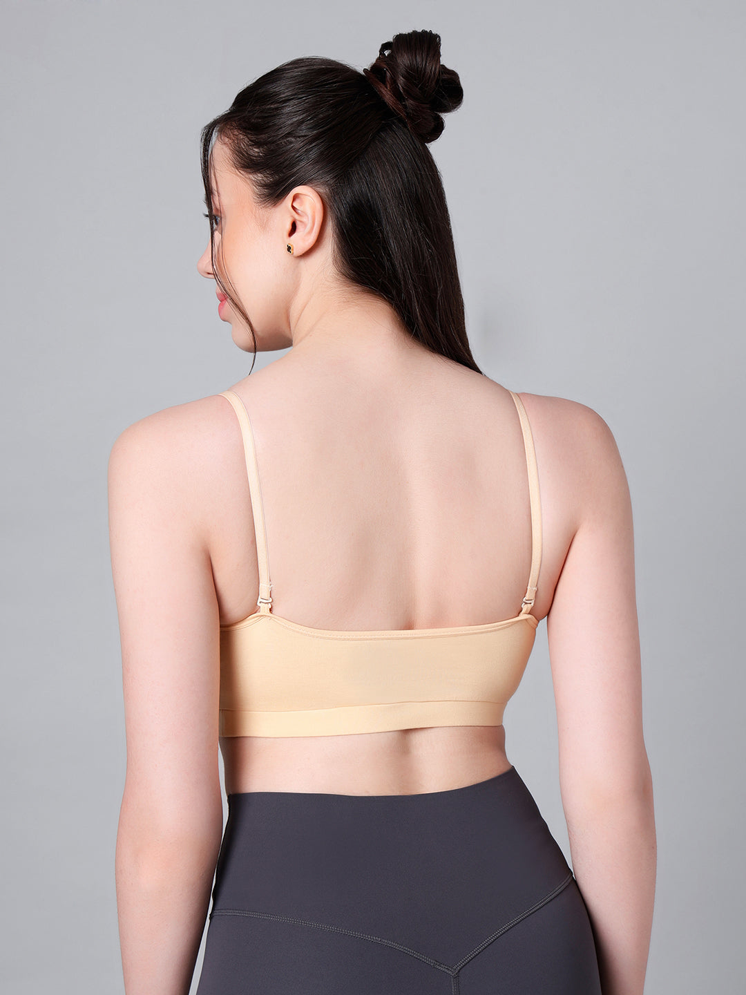 Cotton Stretch Padded Wire-Free Triangle Bra - V-Neck Everyday Comfort - Skin & Grey - Pack of 2