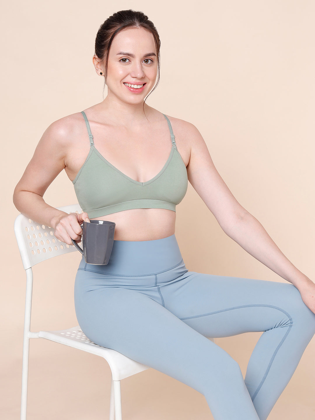 Cotton Stretch Padded Wire-Free Triangle Bra - V-Neck Everyday Comfort - Rose & Pista - Pack of 2