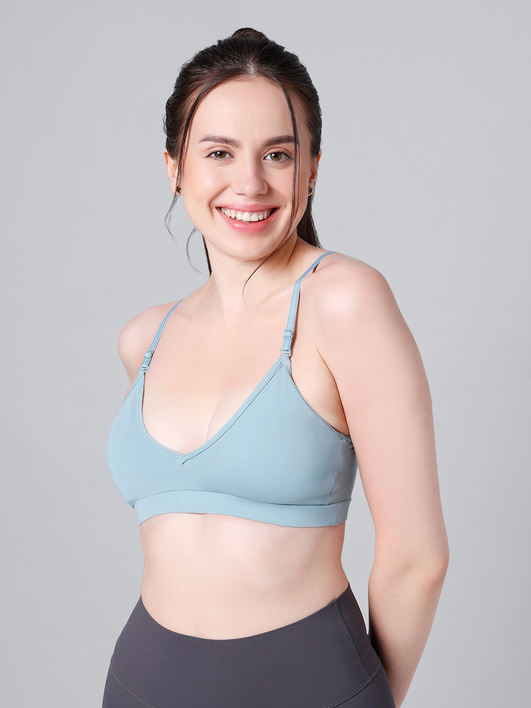 Cotton Stretch Padded Wire-Free Triangle Bra - V-Neck Everyday Comfort - Chalk & Grey - Pack of 2