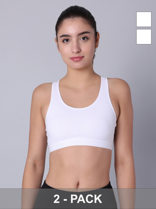 Pack of 2  Double Layered White Racerback Bra. Non Padded, Non Wired