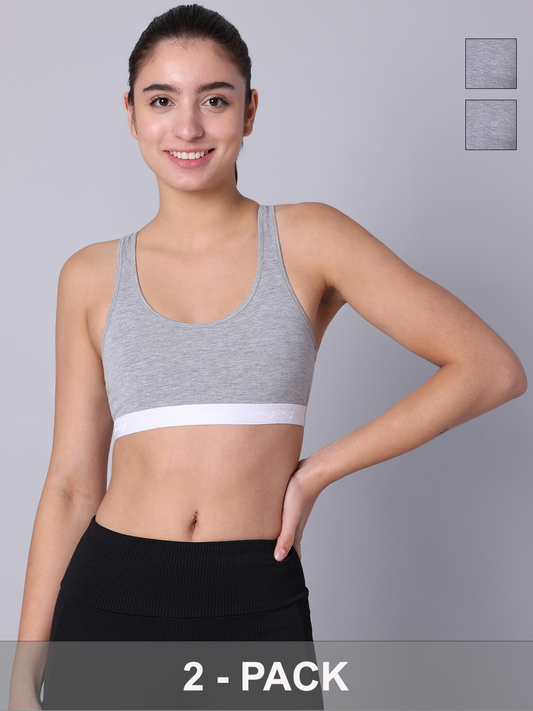 Pack of 2  Double Layered Grey Melange Racerback Bra. Non Padded, Non Wired