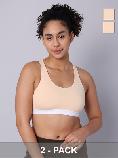 Pack of 3  Double Layered White Racerback Bra. Non Padded, Non Wired