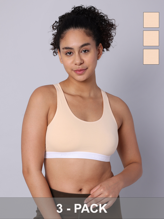 Pack of 3  Double Layered Skin Racerback Bra. Non Padded, Non Wired