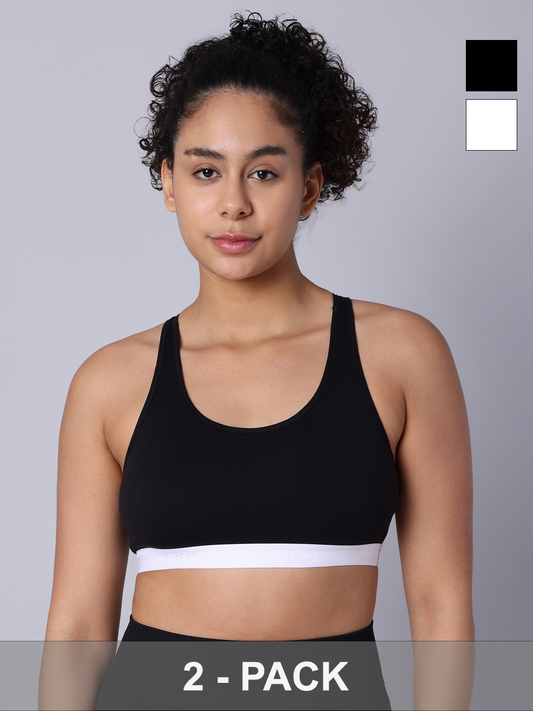 Pack of 2  Double Layered Multicolor Racerback Bra. Non Padded, Non Wired