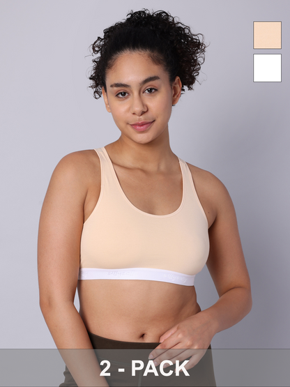 Pack of 2  Double Layered Multicolor Racerback Bra. Non Padded, Non Wired