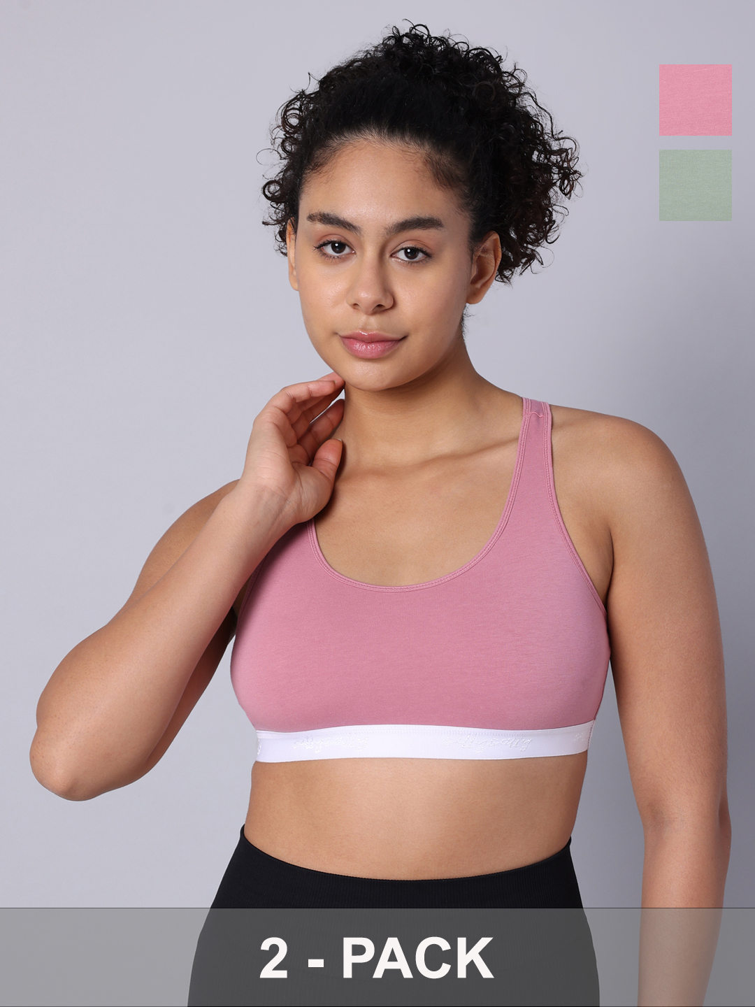 Pack of 2  Double Layered Multicolor Racerback Bra. Non Padded, Non Wired