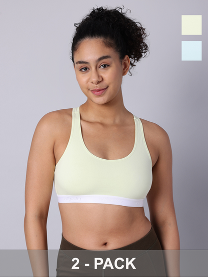 Pack of 2  Double Layered Multicolor Racerback Bra. Non Padded, Non Wired