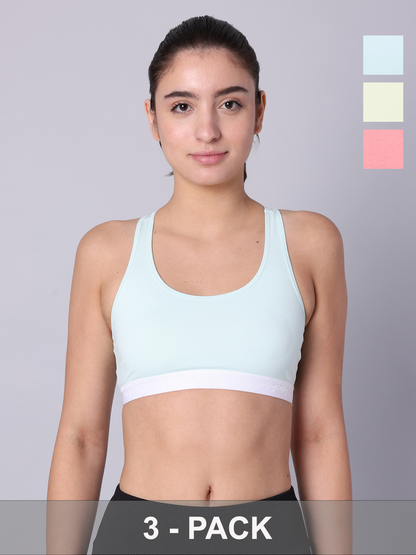 Pack of 3  Double Layered Multicolor Racerback Bra. Non Padded, Non Wired