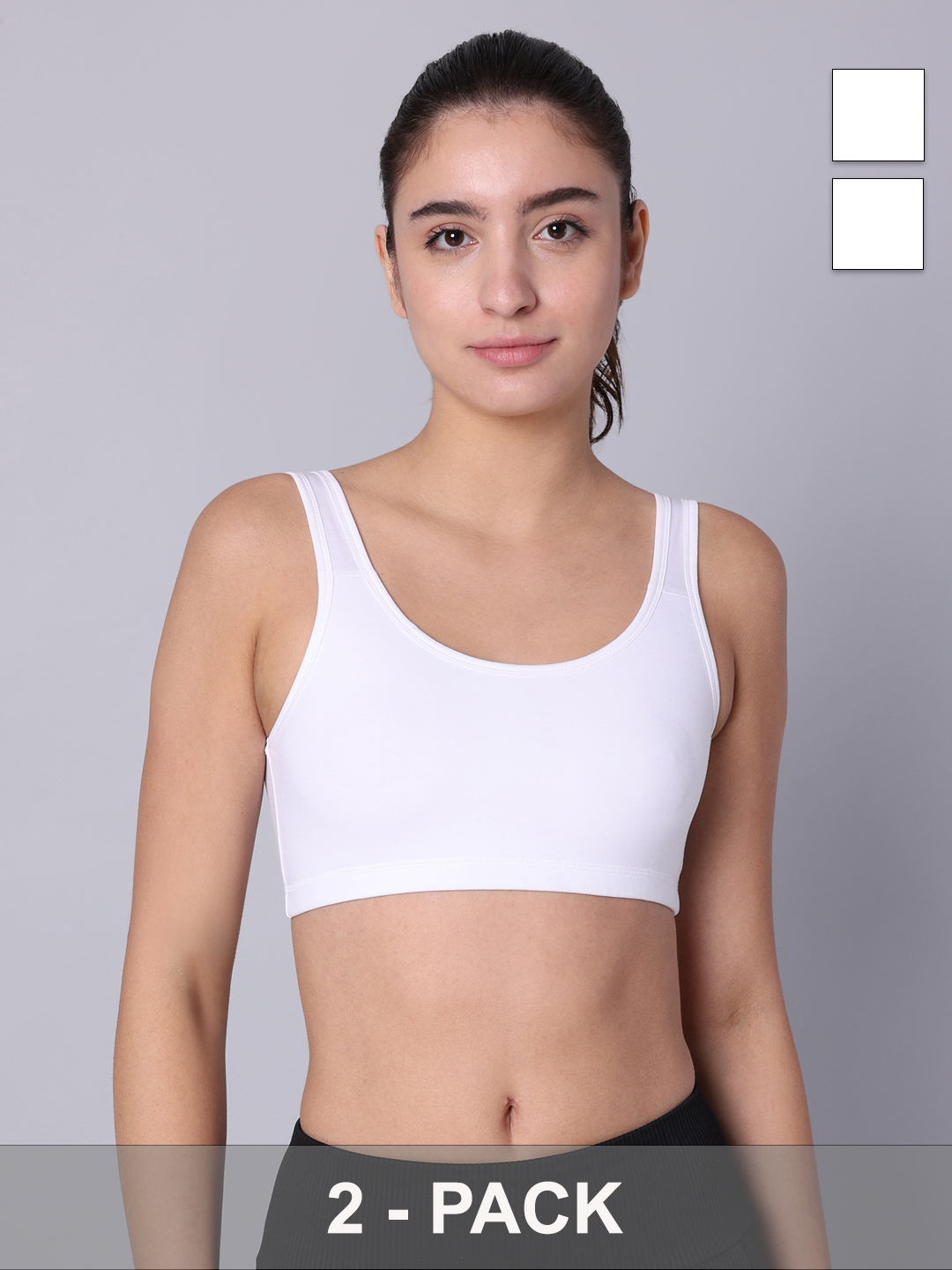 Pack of 2  Double Layered White Active Bra. Non Padded, Non Wired