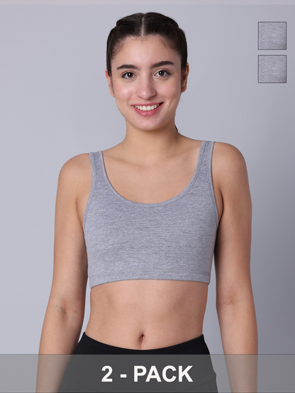 Pack of 2  Double Layered Grey Melange Active Bra. Non Padded, Non Wired