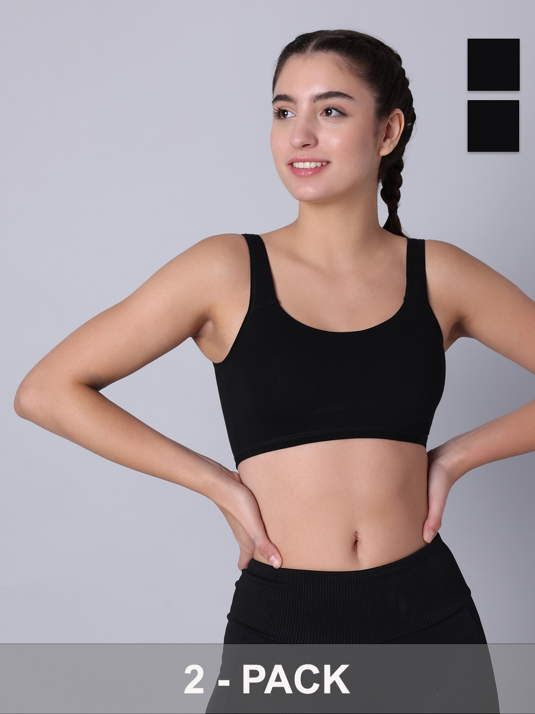 Pack of 2 Black Padded Sports Bra