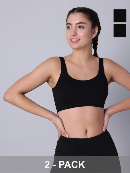 Pack of 2 Black Padded Sports Bra