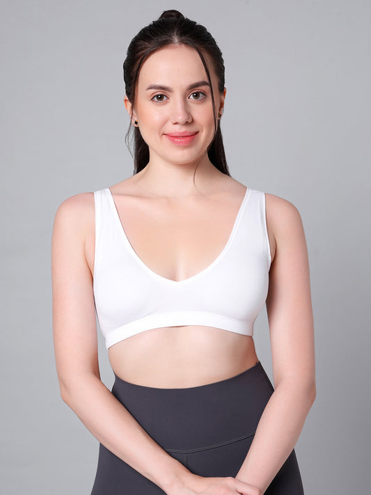 Wire-Free Padded Triangle Sports Bra - Everyday Comfort - White
