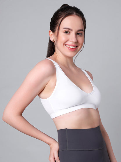 Wire-Free Padded Triangle Sports Bra - Everyday Comfort - White & Black - Pack of 2
