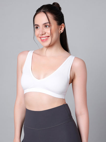 Wire-Free Padded Triangle Sports Bra - Everyday Comfort - White & Black - Pack of 2
