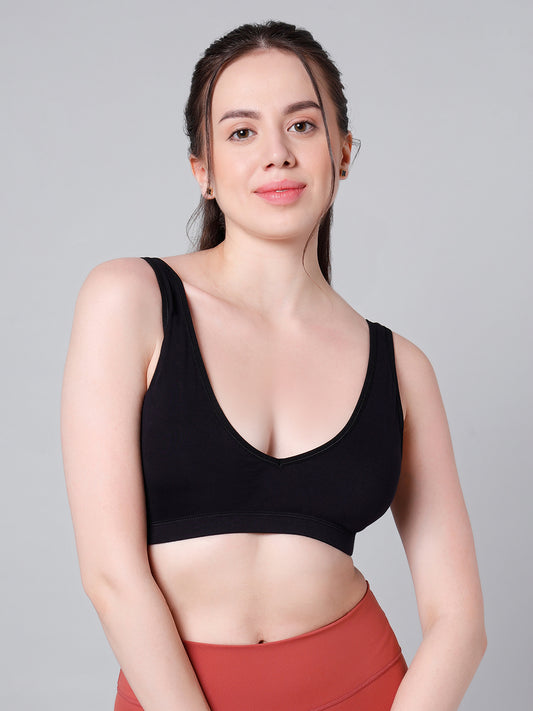 Wire-Free Padded Triangle Sports Bra - Everyday Comfort - Black