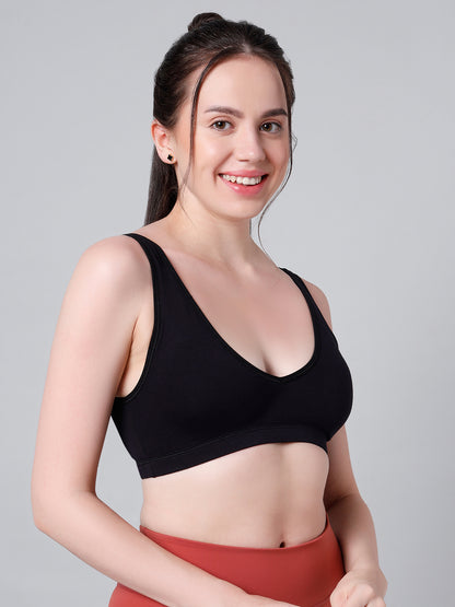 Wire-Free Padded Triangle Sports Bra - Everyday Comfort - White & Black - Pack of 2