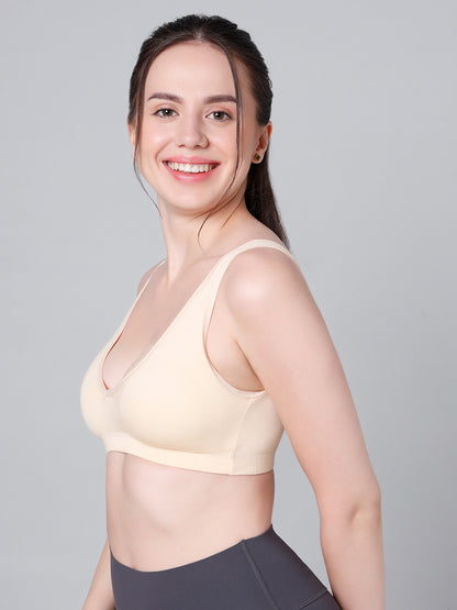 Wire-Free Padded Triangle Sports Bra - Everyday Comfort - Skin