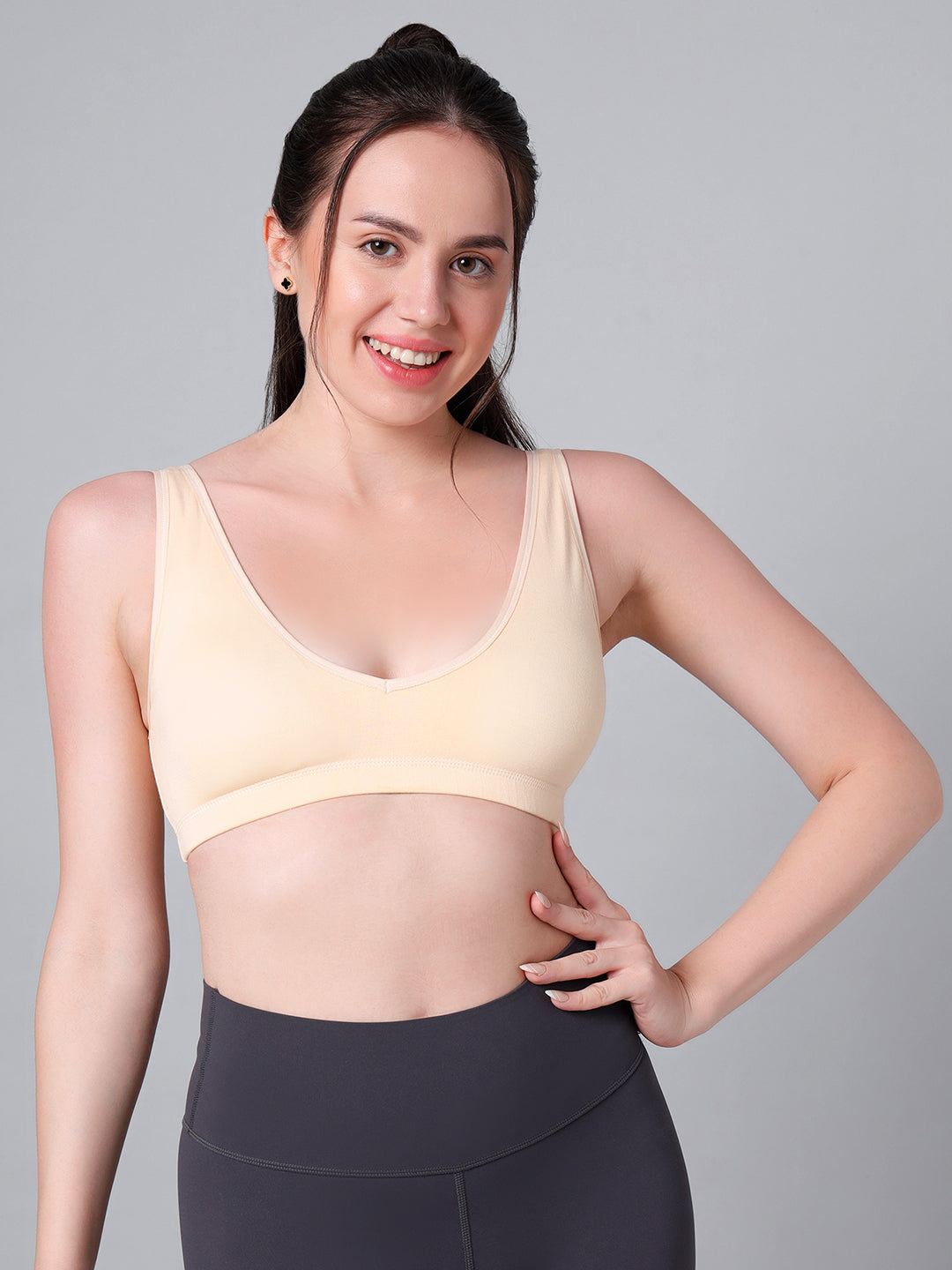Wire-Free Padded Triangle Sports Bra - Everyday Comfort - Skin