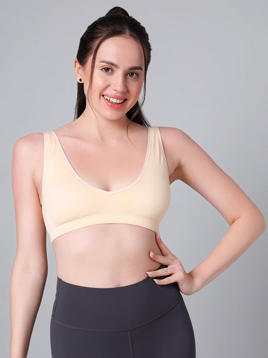 Wire-Free Padded Triangle Sports Bra - Everyday Comfort - Skin