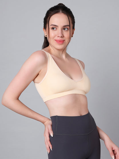 Wire-Free Padded Triangle Sports Bra - Everyday Comfort - Skin