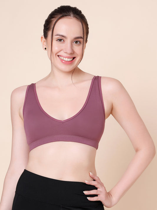 Wire-Free Padded Triangle Sports Bra - Everyday Comfort - Wine