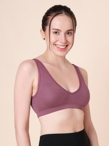 Wire-Free Padded Triangle Sports Bra - Everyday Comfort - Wine
