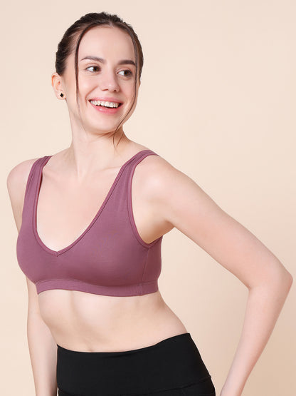 Wire-Free Padded Triangle Sports Bra - Everyday Comfort - Wine