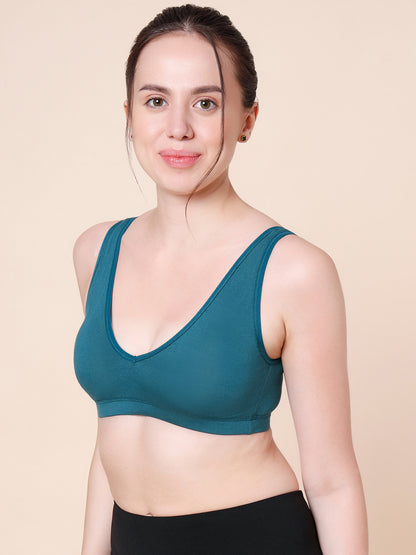 Wire-Free Padded Triangle Sports Bra - Everyday Comfort - Teal Blue