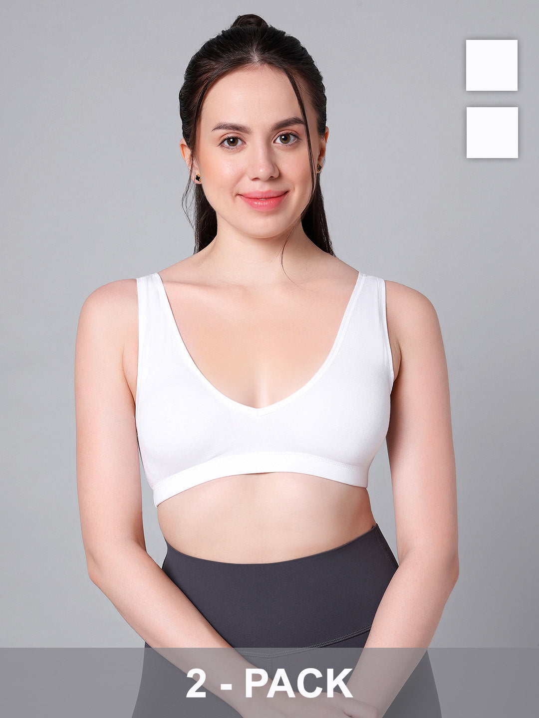 Wire-Free Padded Triangle Sports Bra - Everyday Comfort - White - Pack of 2