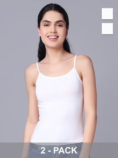 Premium Cotton Lycra Camisole – The Essential Everyday Stretch- White (Pack of 2)