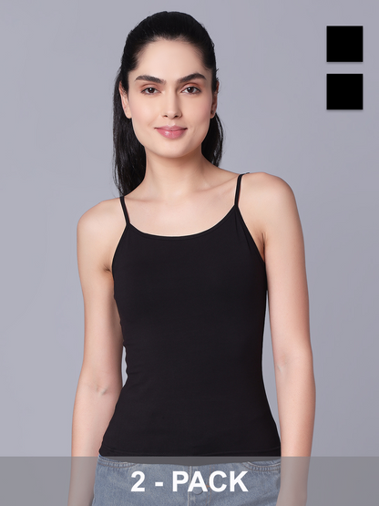 Premium Cotton Lycra Camisole – The Essential Everyday Stretch- Black (Pack of 2)