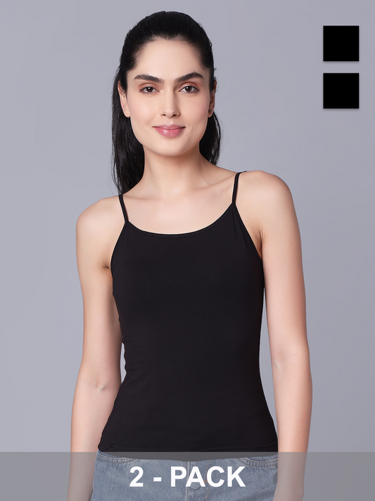 Premium Cotton Lycra Camisole – The Essential Everyday Stretch- Black (Pack of 2)