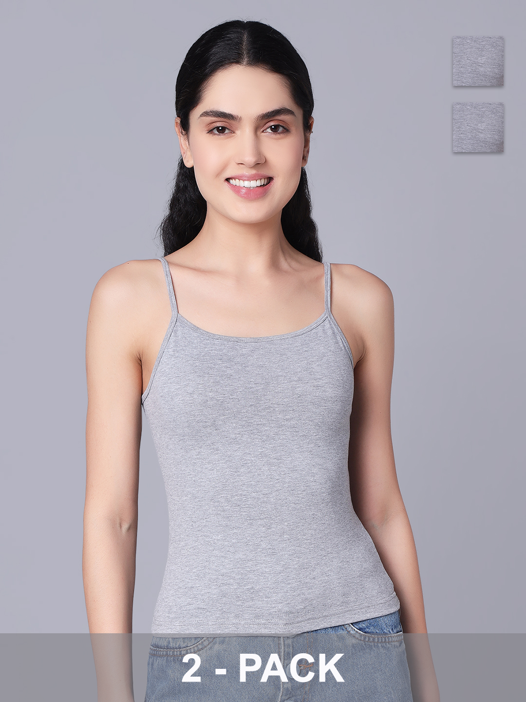 Premium Cotton Lycra Camisole – The Essential Everyday Stretch- Grey Melange (Pack of 2)