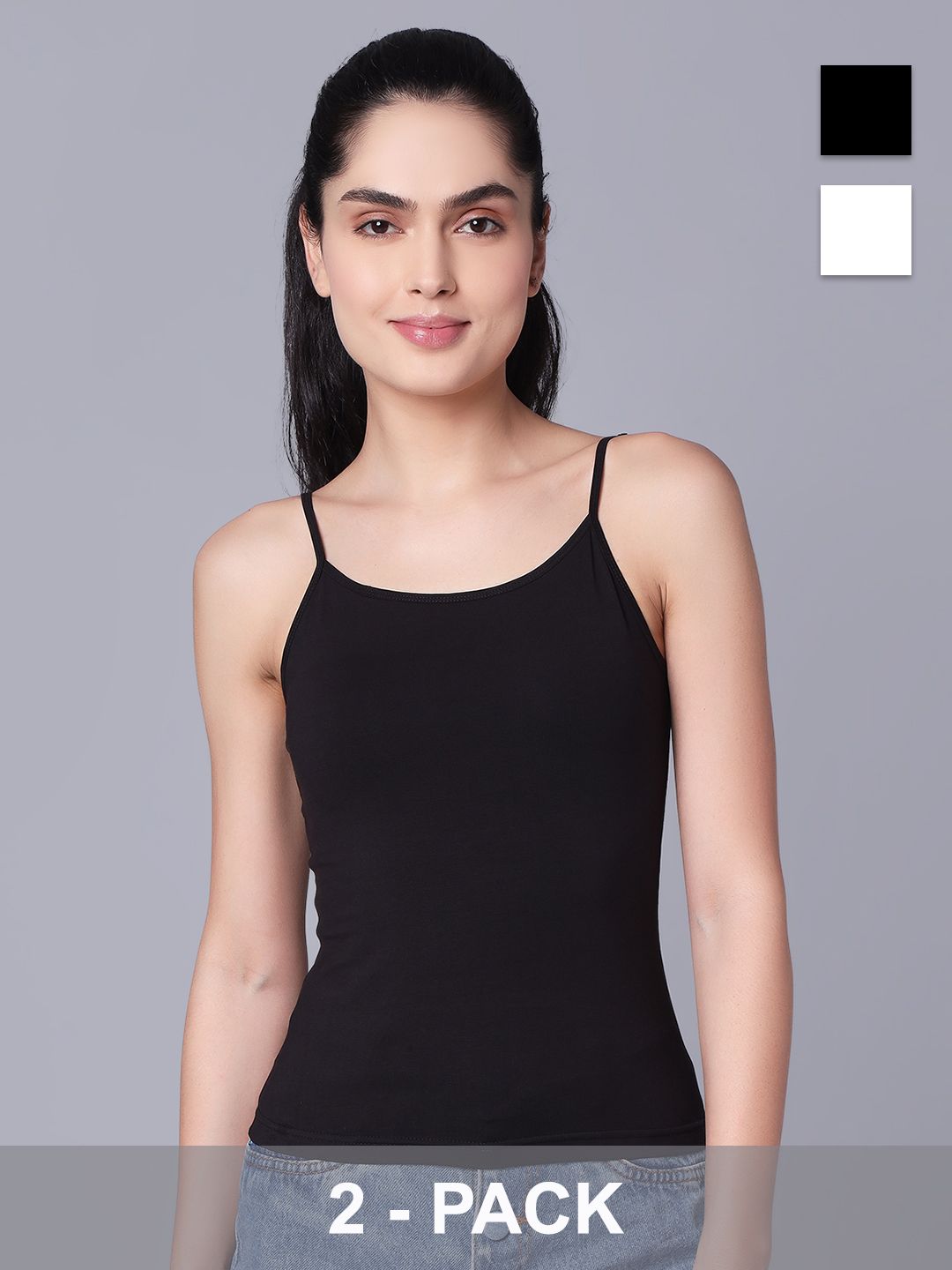 Premium Cotton Lycra Camisole – The Essential Everyday Stretch- White & Black (Pack of 2)