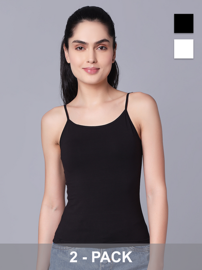 Premium Cotton Lycra Camisole – The Essential Everyday Stretch- White & Black (Pack of 2)