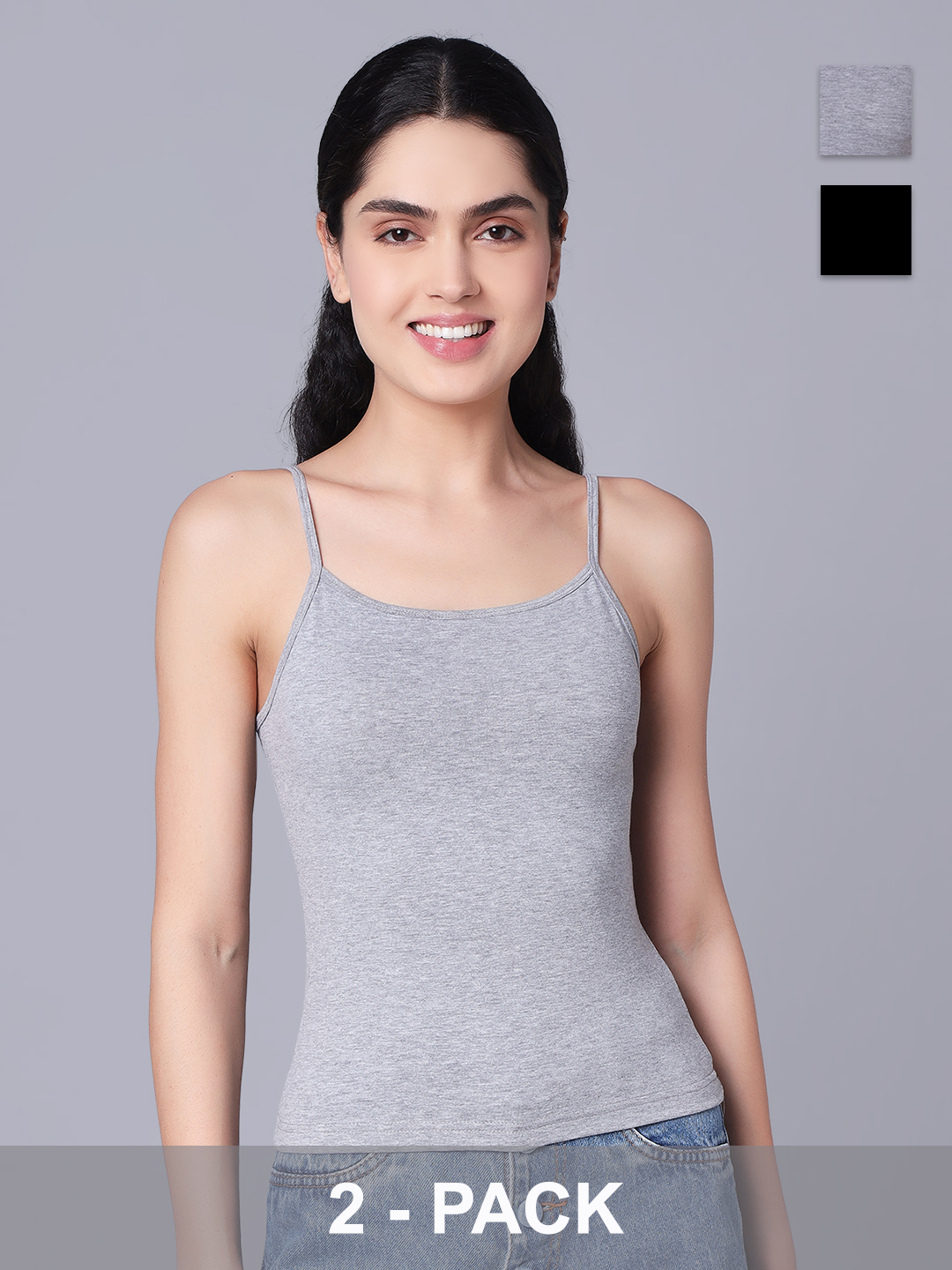 Premium Cotton Lycra Camisole – The Essential Everyday Stretch- Black & Grey (Pack of 2)