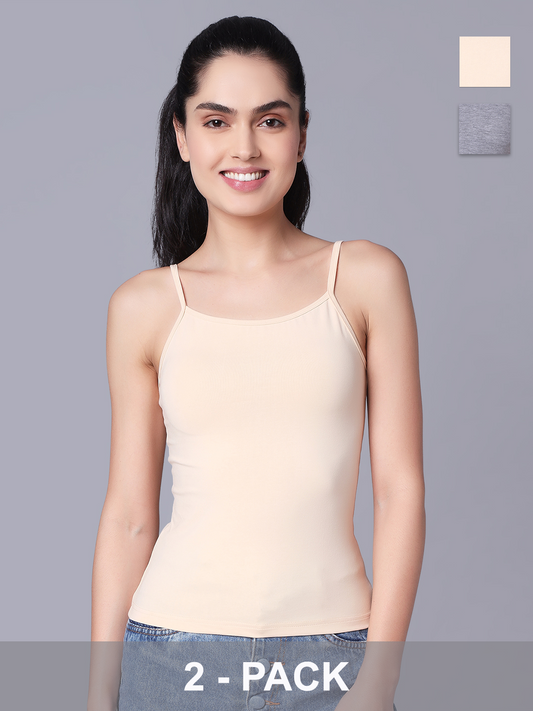 Premium Cotton Lycra Camisole – The Essential Everyday Stretch- Grey & Skin (Pack of 2)