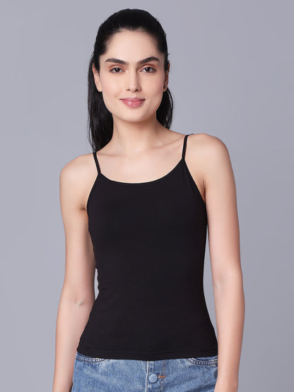 Premium Cotton Lycra Camisole – The Essential Everyday Stretch- Black & Grey (Pack of 2)