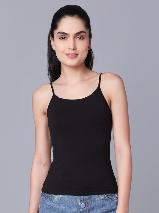 Premium Cotton Lycra Camisole – The Essential Everyday Stretch- Black