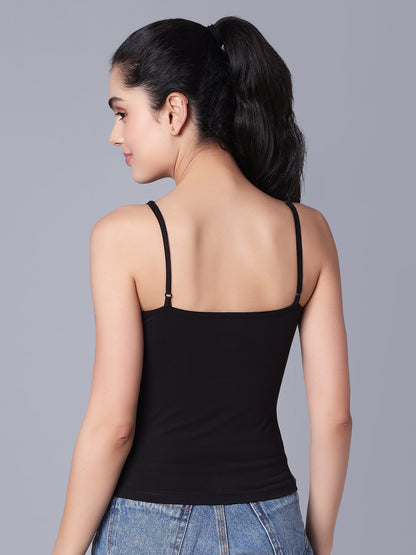 Premium Cotton Lycra Camisole – The Essential Everyday Stretch- Black (Pack of 2)