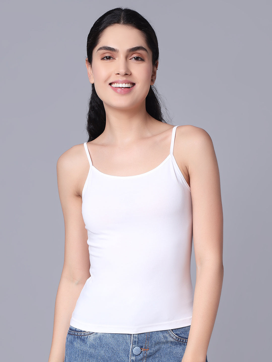 Premium Cotton Lycra Camisole – The Essential Everyday Stretch- White