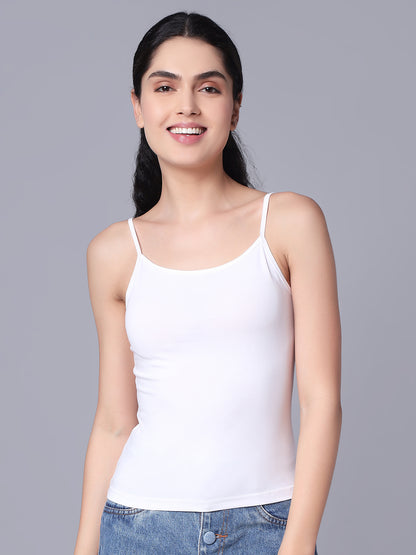 Premium Cotton Lycra Camisole – The Essential Everyday Stretch- White