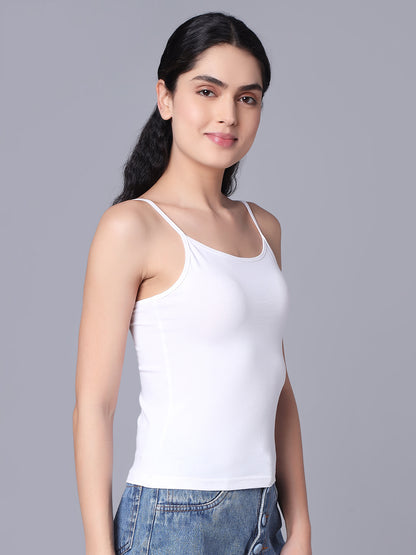 Premium Cotton Lycra Camisole – The Essential Everyday Stretch- White