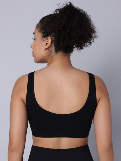 Pack of 3  Double Layered Black Active Bra. Non Padded, Non Wired