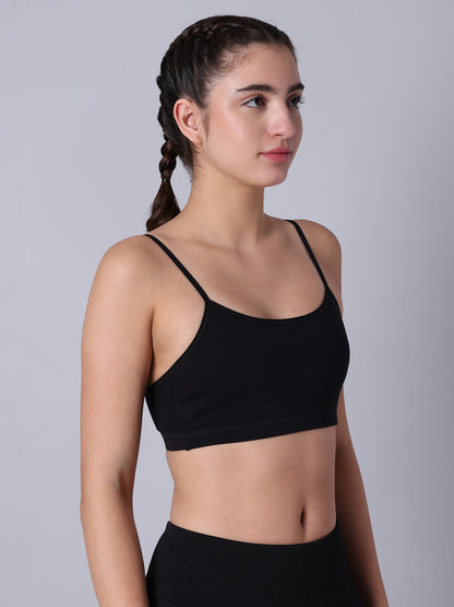 Pack of 3  Double Layered Black Sports Bra. Non Padded, Non Wired